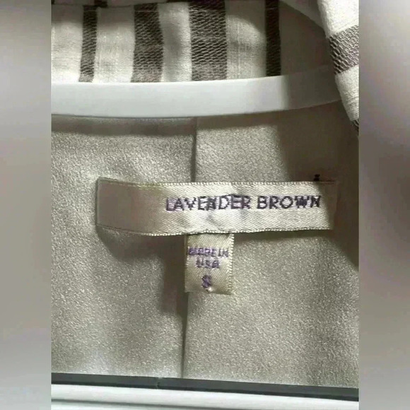 Lavender Brown White & Grey Striped Linen Lightweight Blazer Coastal Cozy - Picture 2 of 12